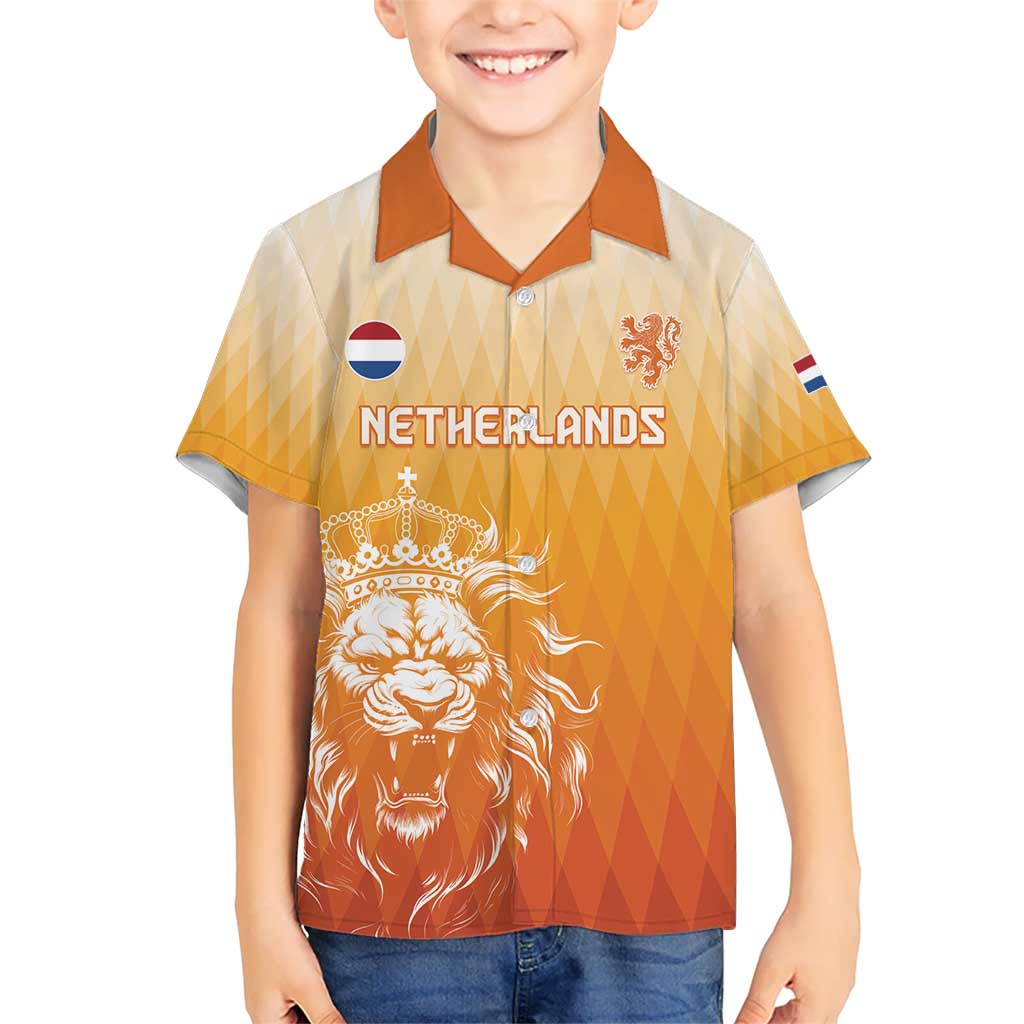 Custom Netherlands 2024 Football Kid Hawaiian Shirt Go Champions Oranje Lions LT05 - Wonder Print Shop