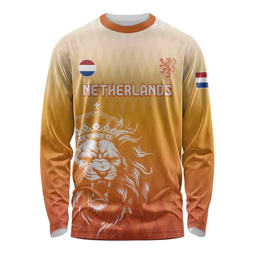 Custom Netherlands 2024 Football Long Sleeve Shirt Go Champions Oranje Lions LT05 - Wonder Print Shop