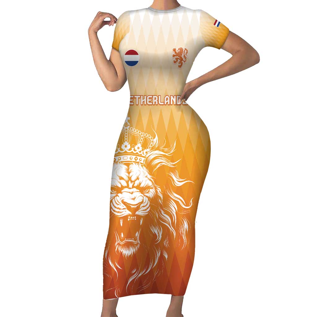 Custom Netherlands 2024 Football Short Sleeve Bodycon Dress Go Champions Oranje Lions