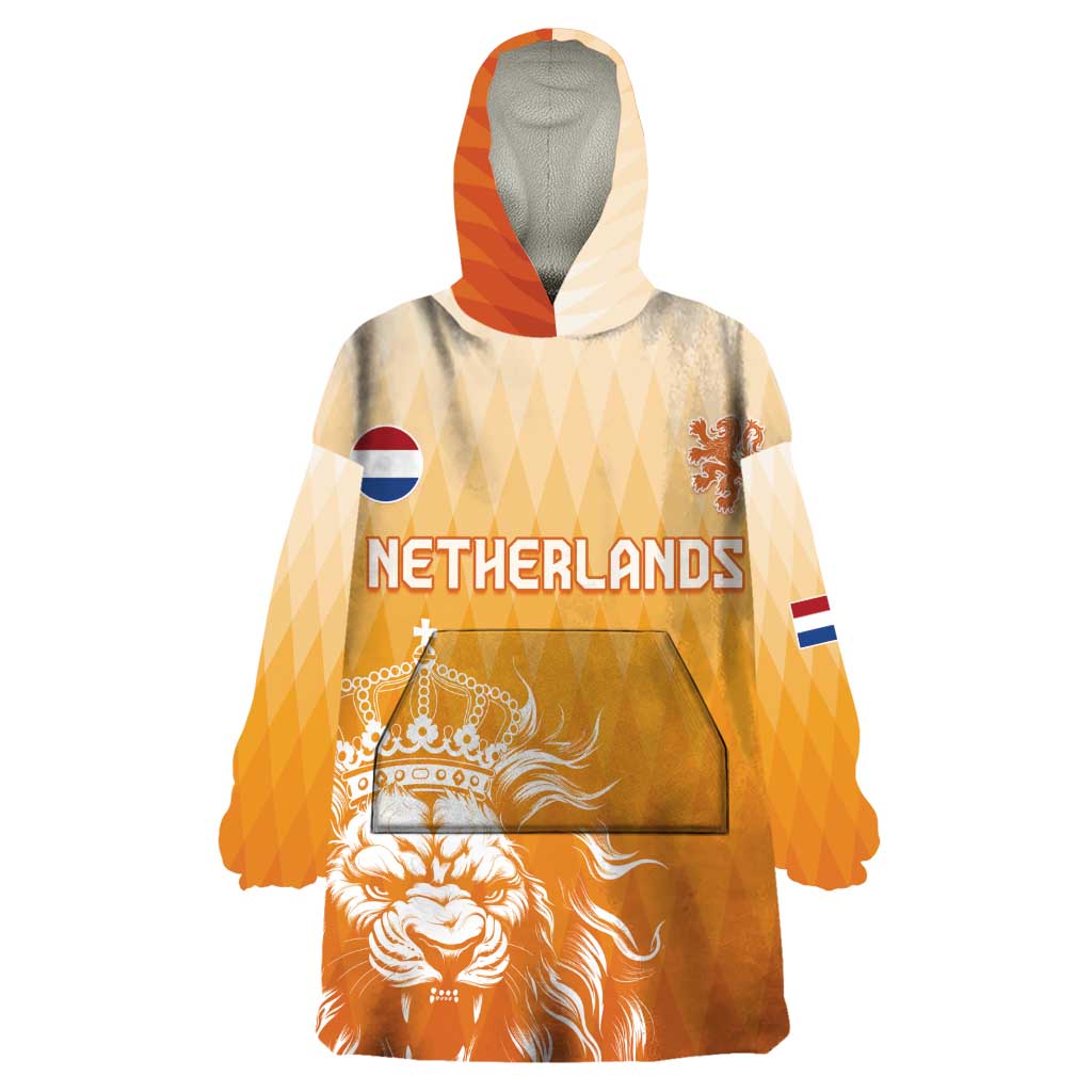 Custom Netherlands 2024 Football Wearable Blanket Hoodie Go Champions Oranje Lions