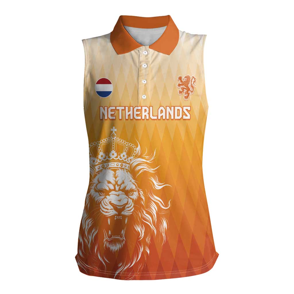 Custom Netherlands 2024 Football Women Sleeveless Polo Shirt Go Champions Oranje Lions