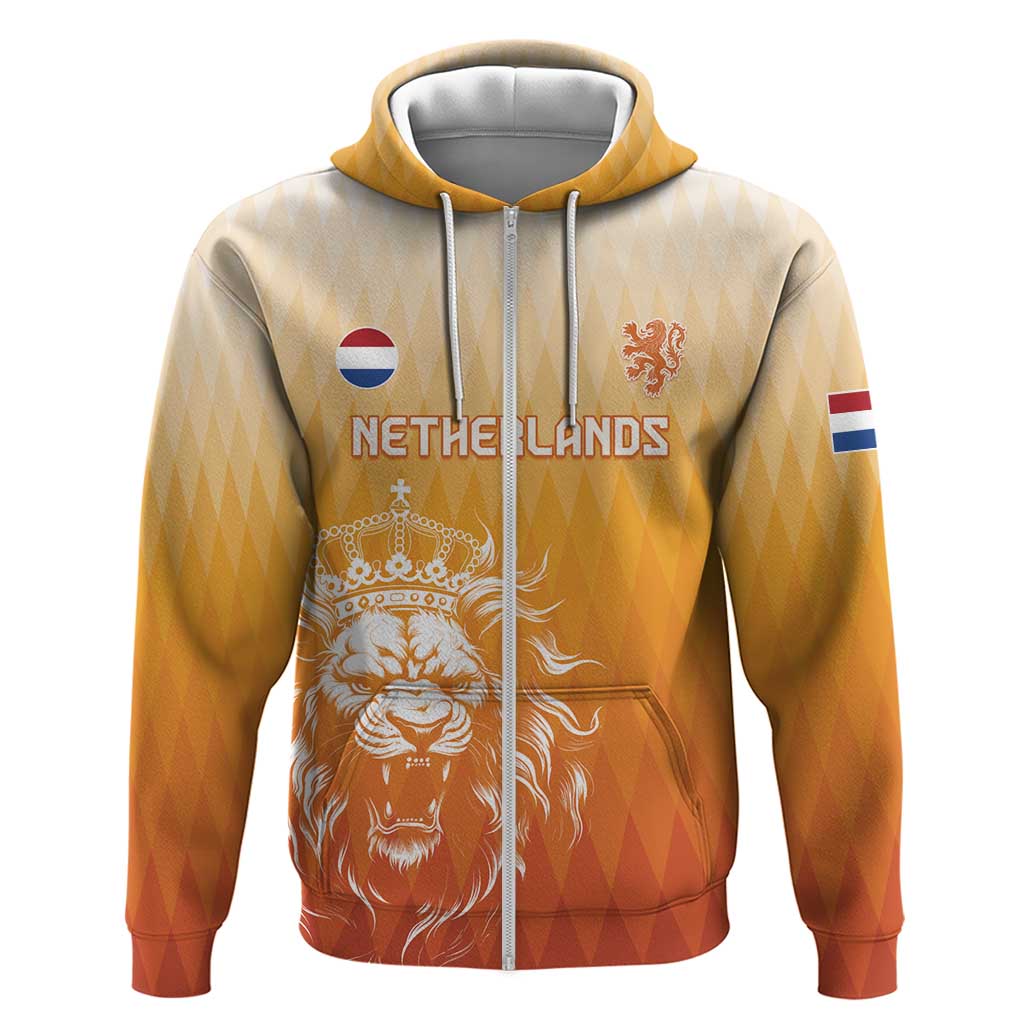 Custom Netherlands 2024 Football Zip Hoodie Go Champions Oranje Lions