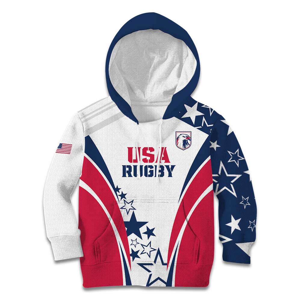 Custom USA Rugby 2024 Kid Hoodie Eagles Reigns Supreme White Version LT05 - Wonder Print Shop