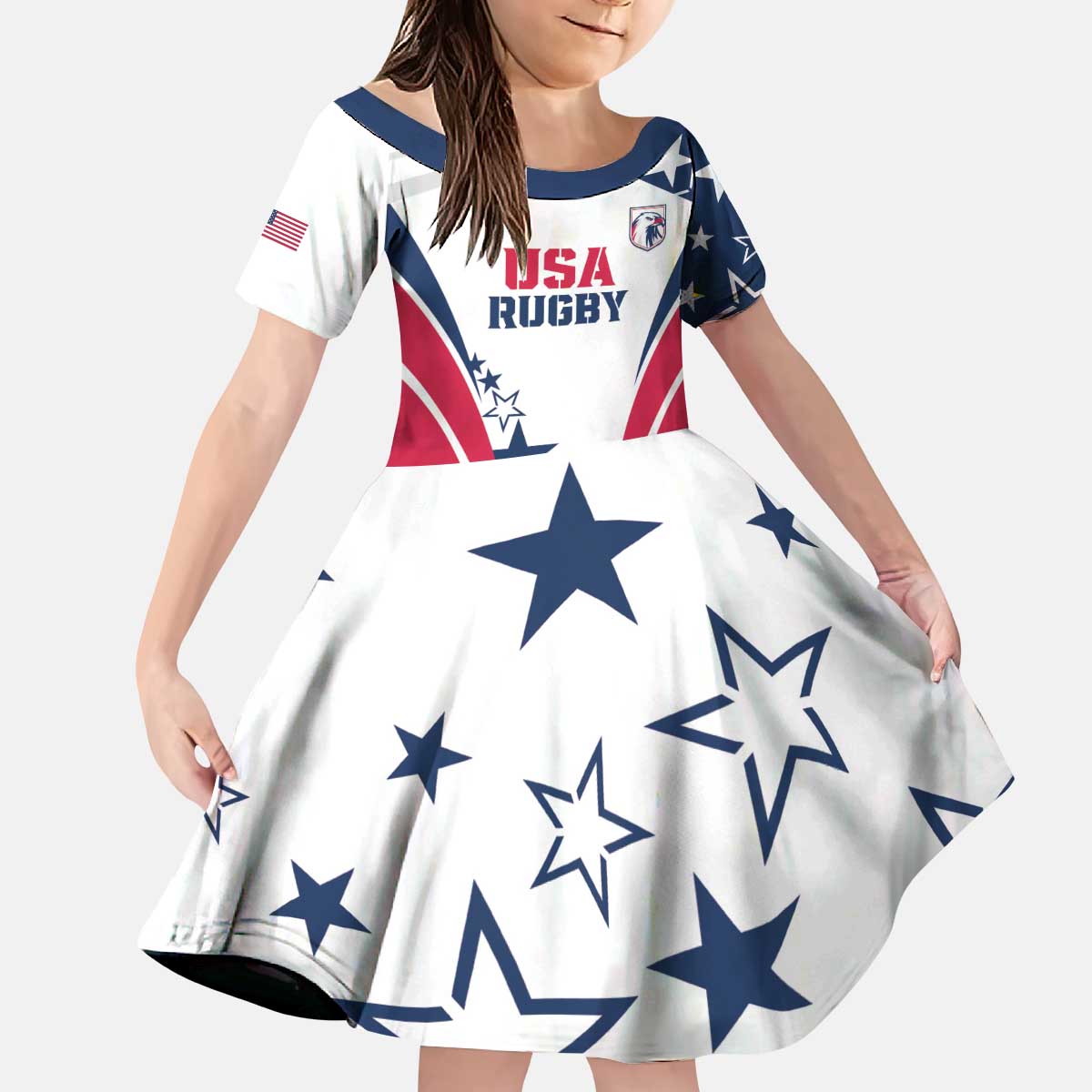 Custom USA Rugby 2024 Kid Short Sleeve Dress Eagles Reigns Supreme White Version LT05 - Wonder Print Shop