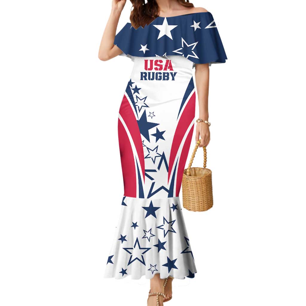 Custom USA Rugby 2024 Mermaid Dress Eagles Reigns Supreme White Version LT05 - Wonder Print Shop