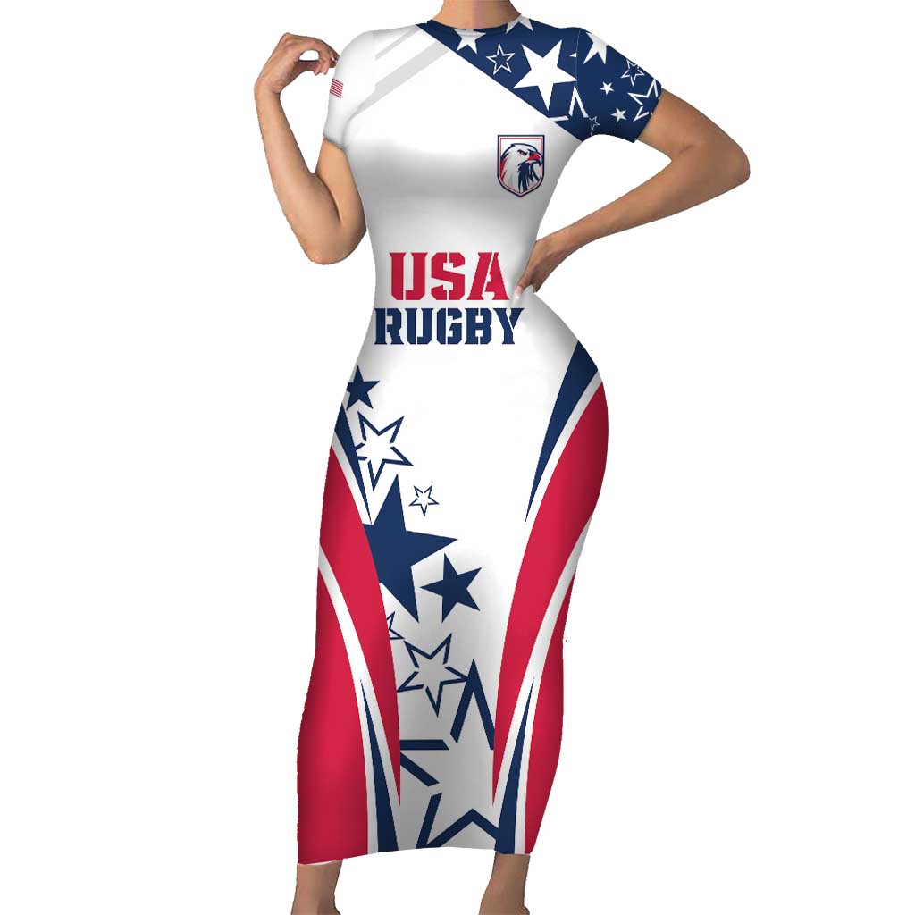 Custom USA Rugby 2024 Short Sleeve Bodycon Dress Eagles Reigns Supreme White Version