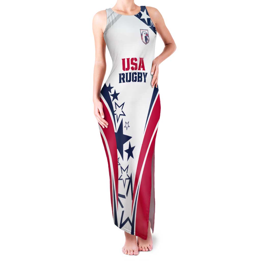 Custom USA Rugby 2024 Tank Maxi Dress Eagles Reigns Supreme White Version