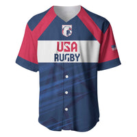 Blue and red USA Rugby baseball jersey, V-neck button front with eagle logo