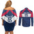 Custom USA Rugby 2024 Couples Matching Off Shoulder Short Dress and Long Sleeve Button Shirt Eagles Reigns Supreme Blue Version LT05 - Wonder Print Shop