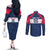 Custom USA Rugby 2024 Couples Matching Off The Shoulder Long Sleeve Dress and Long Sleeve Button Shirt Eagles Reigns Supreme Blue Version