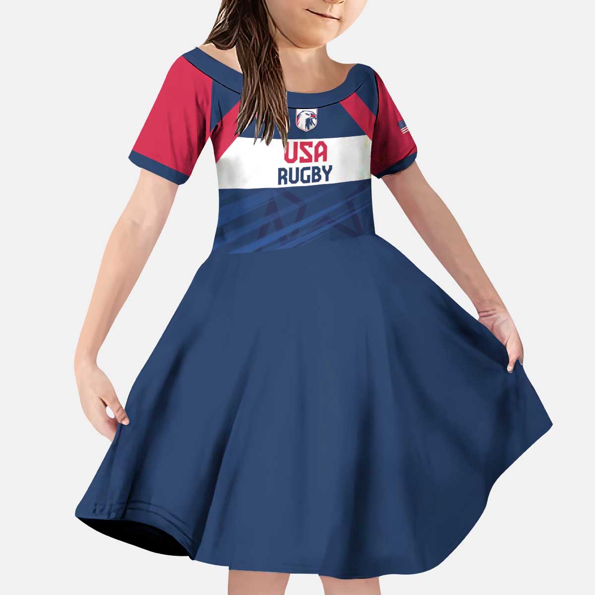 Custom USA Rugby 2024 Kid Short Sleeve Dress Eagles Reigns Supreme Blue Version LT05 - Wonder Print Shop