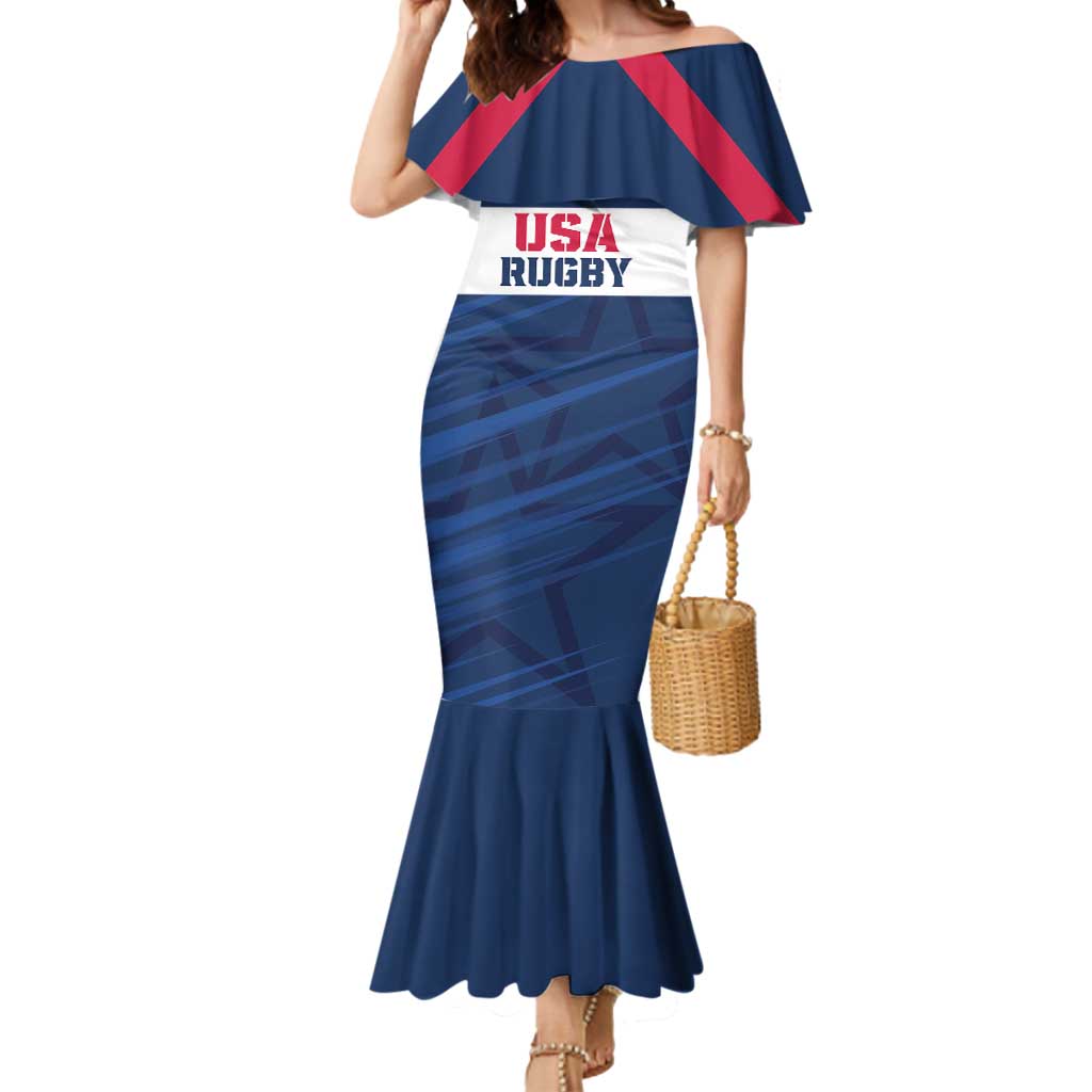 Custom USA Rugby 2024 Mermaid Dress Eagles Reigns Supreme Blue Version LT05 - Wonder Print Shop