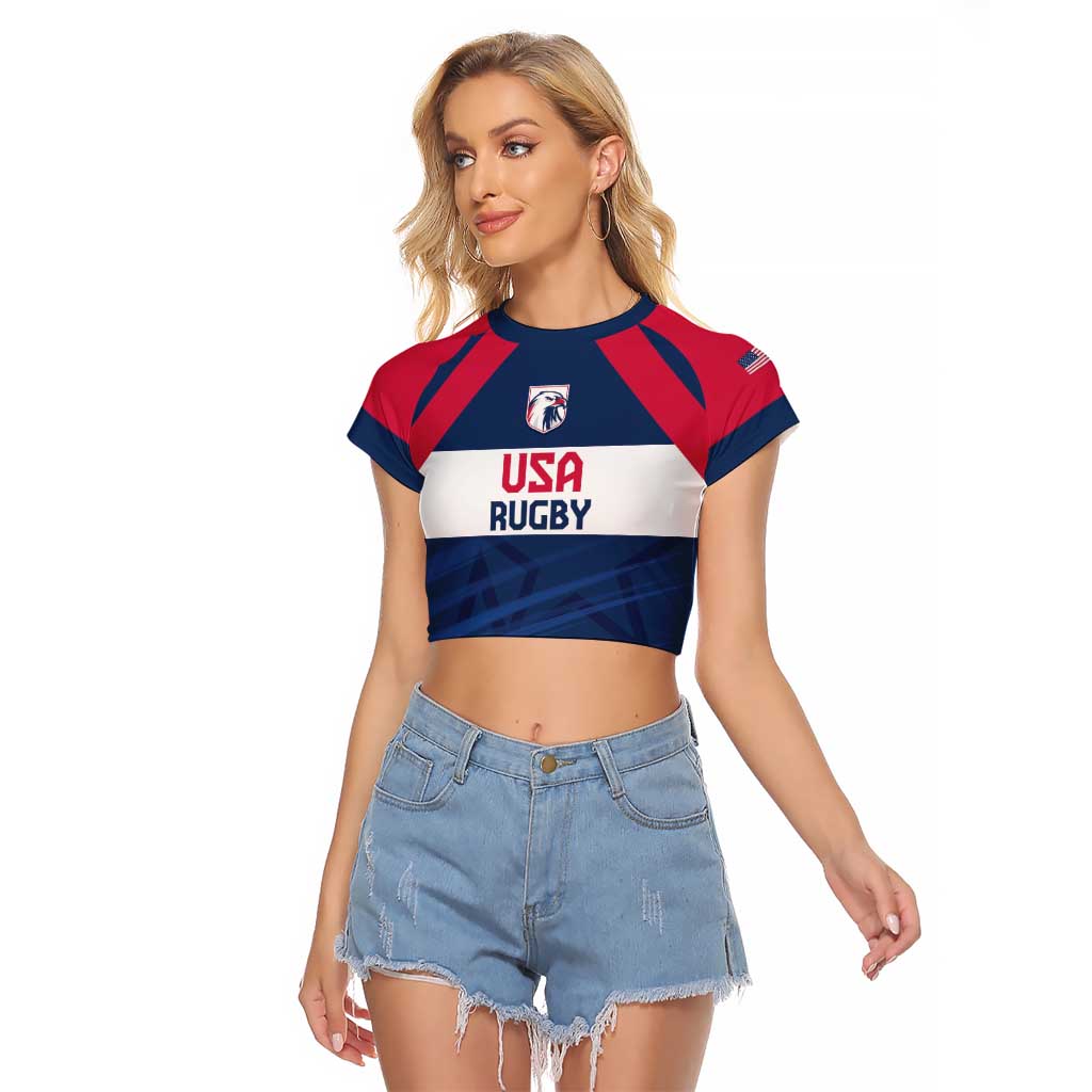 Custom USA Rugby 2024 Raglan Cropped T Shirt Eagles Reigns Supreme Blue Version