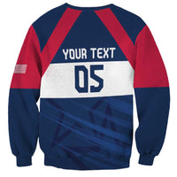 Rugby sweatshirt with red and navy stripes, back custom text YOUR TEXT and 05