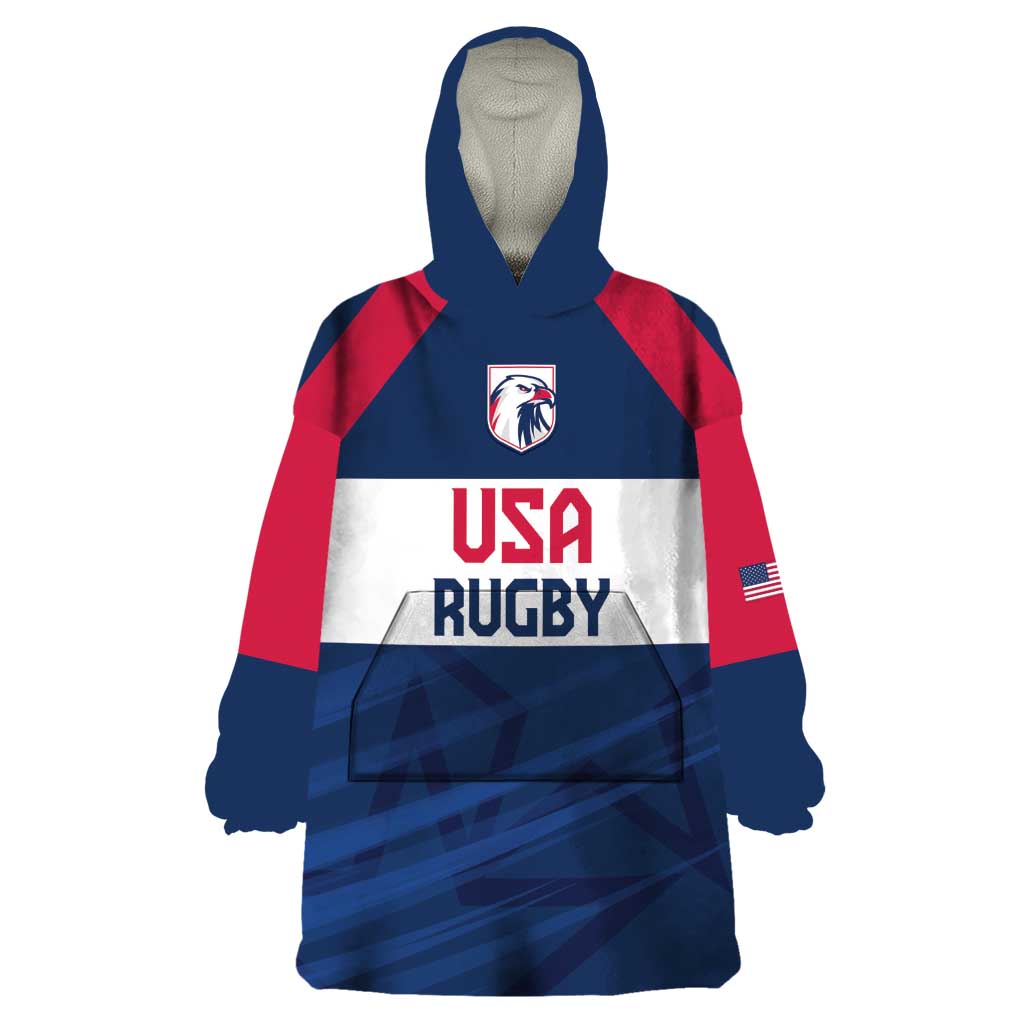 Custom USA Rugby 2024 Wearable Blanket Hoodie Eagles Reigns Supreme Blue Version