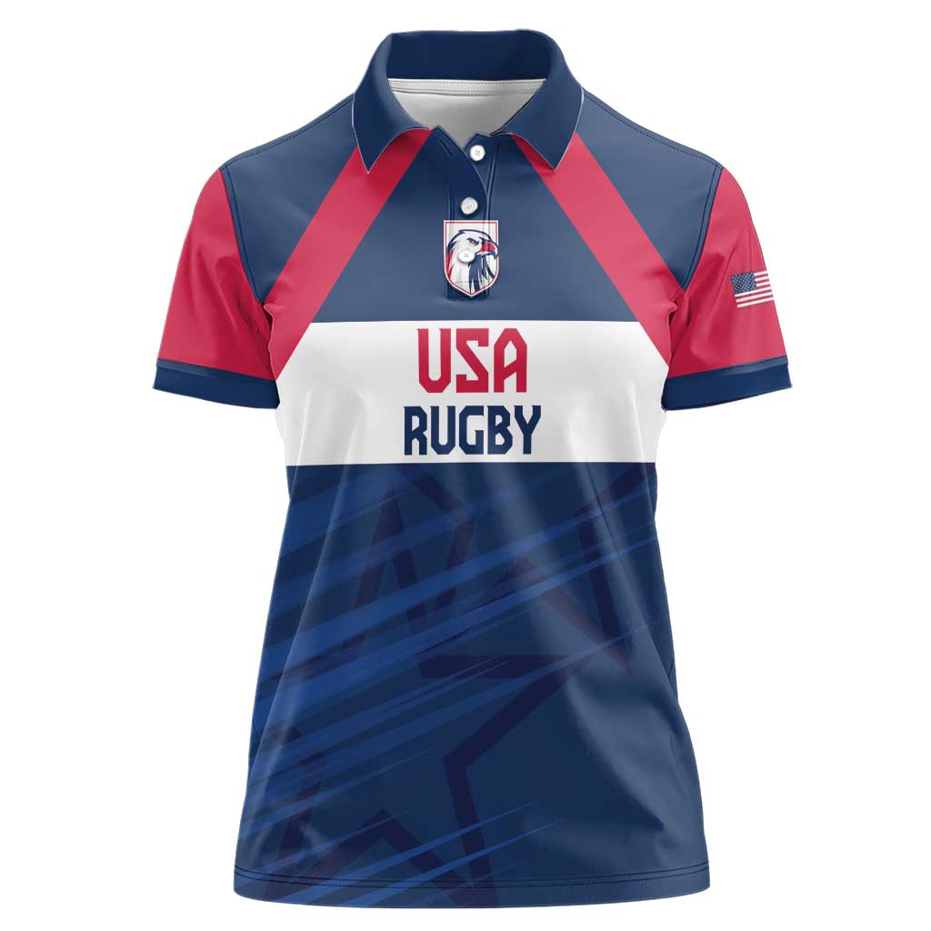 Custom USA Rugby 2024 Women Polo Shirt Eagles Reigns Supreme Blue Version