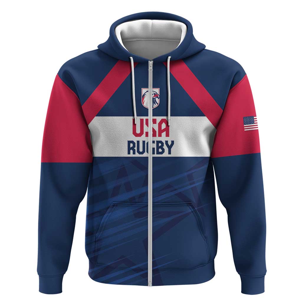 Custom USA Rugby 2024 Zip Hoodie Eagles Reigns Supreme Blue Version