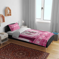 Pink Christmas witch bedding set with “Merry Witchmas” panel and matching pillow shams