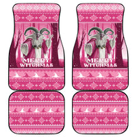 Pink Merry Witchmas car mats set with witch silhouette and decorative border