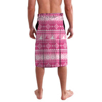 Pink knee-length lavalava, patterned waistband and repeating festive motifs