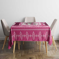 Pink round-corner Christmas tablecloth with witch motif and decorative border