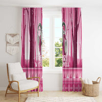 Pink Merry Witchmas curtain panels with witch character artwork and decorative bottom border
