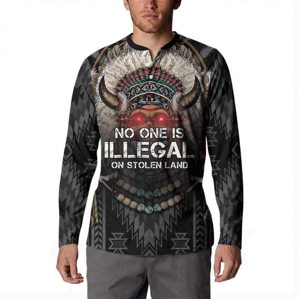 Native American Button Sweatshirt No One Is Illegal On Stolen Land