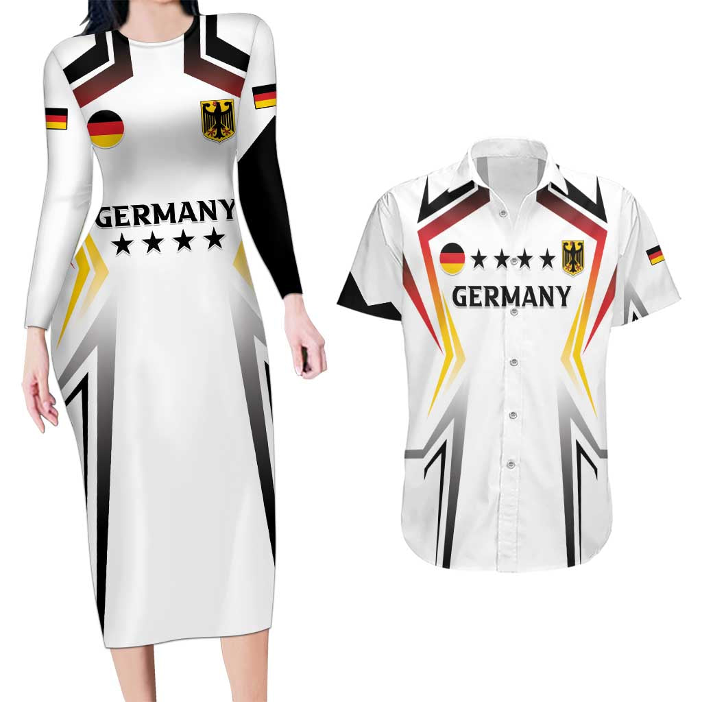 Custom Germany 2024 Football Couples Matching Long Sleeve Bodycon Dress and Hawaiian Shirt Go Champions Nationalelf White Version LT05 - Wonder Print Shop