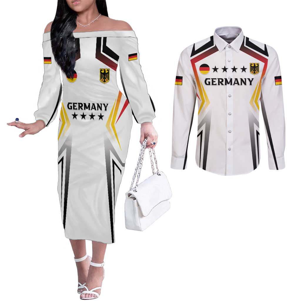 Custom Germany 2024 Football Couples Matching Off The Shoulder Long Sleeve Dress and Long Sleeve Button Shirt Go Champions Nationalelf White Version