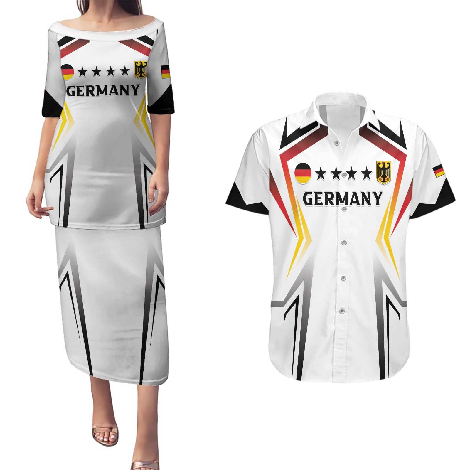 Custom Germany 2024 Football Couples Matching Puletasi and Hawaiian Shirt Go Champions Nationalelf White Version LT05 - Wonder Print Shop