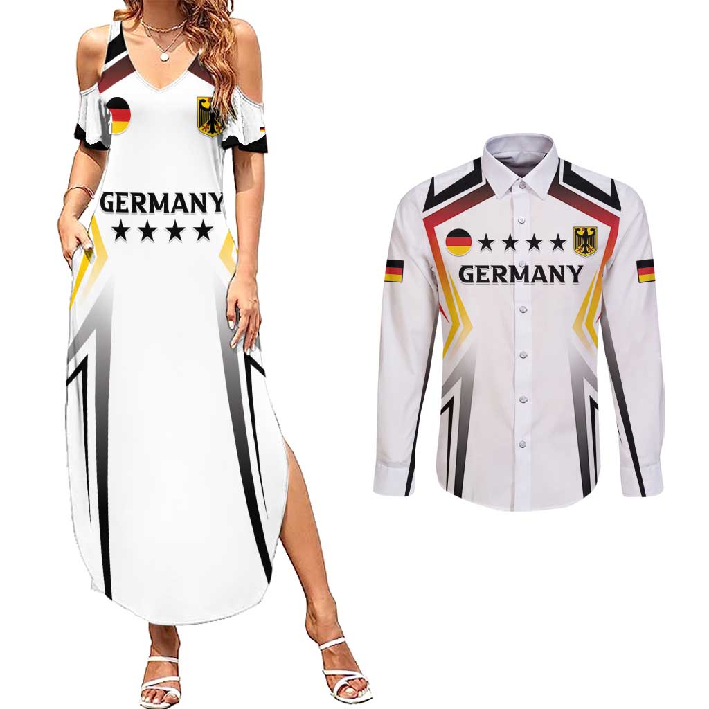 Custom Germany 2024 Football Couples Matching Summer Maxi Dress and Long Sleeve Button Shirt Go Champions Nationalelf White Version LT05 - Wonder Print Shop