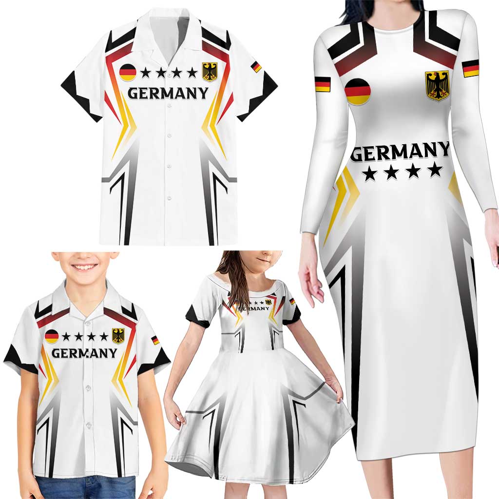 Custom Germany 2024 Football Family Matching Long Sleeve Bodycon Dress and Hawaiian Shirt Go Champions Nationalelf White Version LT05 - Wonder Print Shop