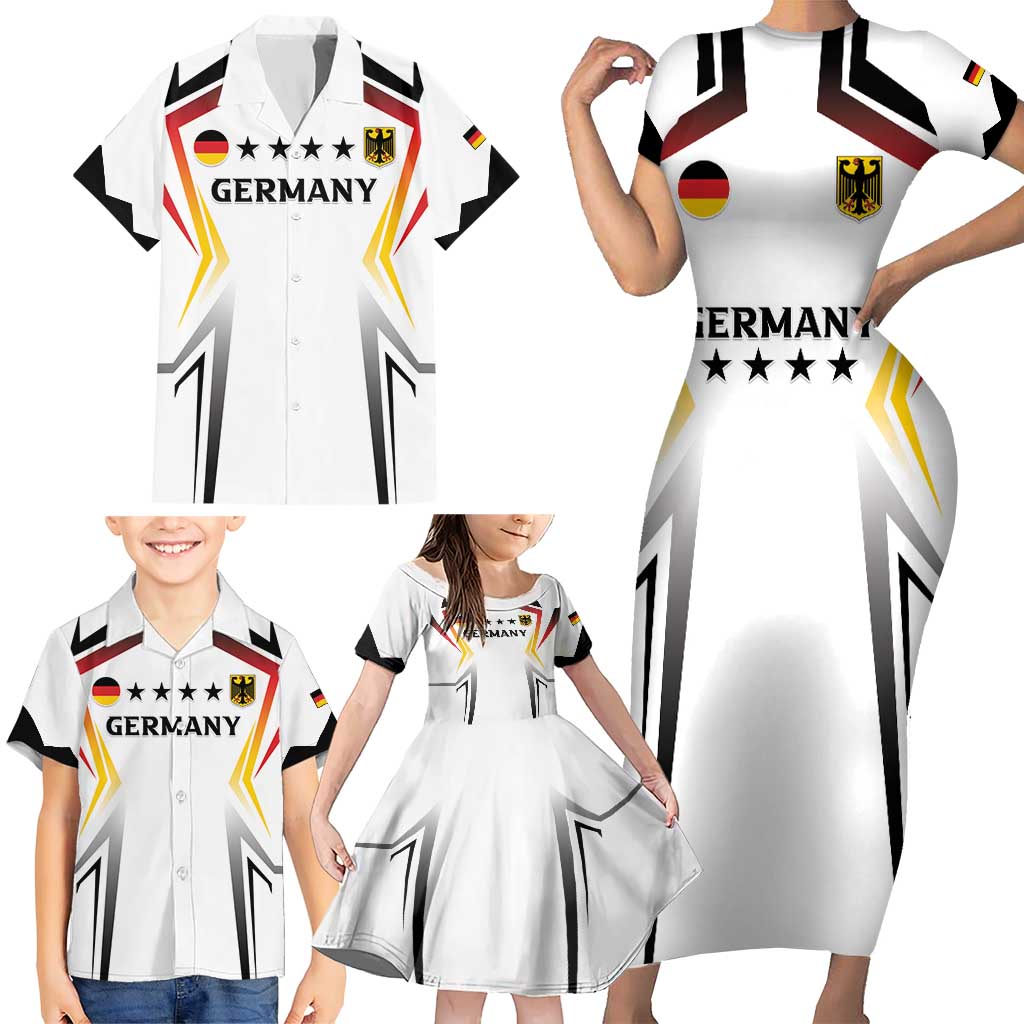 Custom Germany 2024 Football Family Matching Short Sleeve Bodycon Dress and Hawaiian Shirt Go Champions Nationalelf White Version LT05 - Wonder Print Shop