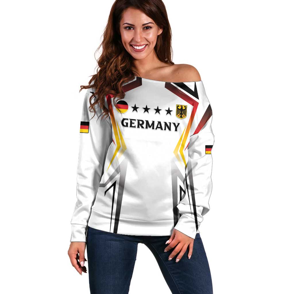 Custom Germany 2024 Football Off Shoulder Sweater Go Champions Nationalelf White Version LT05 - Wonder Print Shop