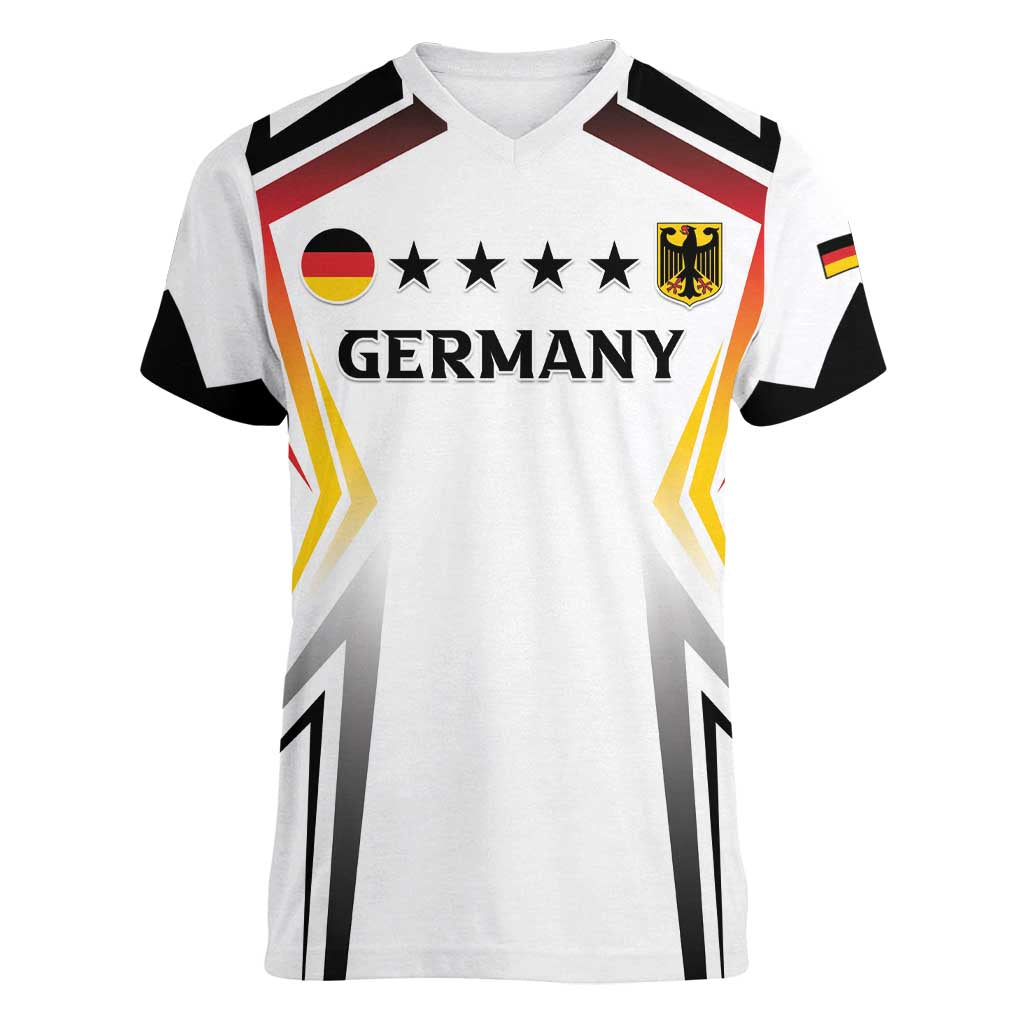 Custom Germany 2024 Football Women V-Neck T-Shirt Go Champions Nationalelf White Version