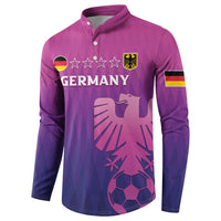 Pink and purple Germany football button sweatshirt with crest, stars, and kangaroo graphic