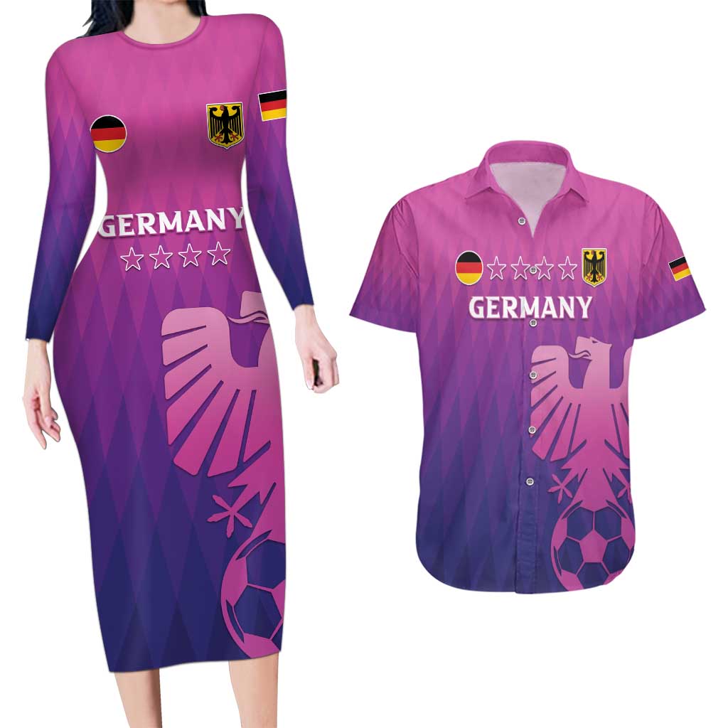 Custom Germany 2024 Football Couples Matching Long Sleeve Bodycon Dress and Hawaiian Shirt Go Champions Nationalelf Pink Version LT05 - Wonder Print Shop