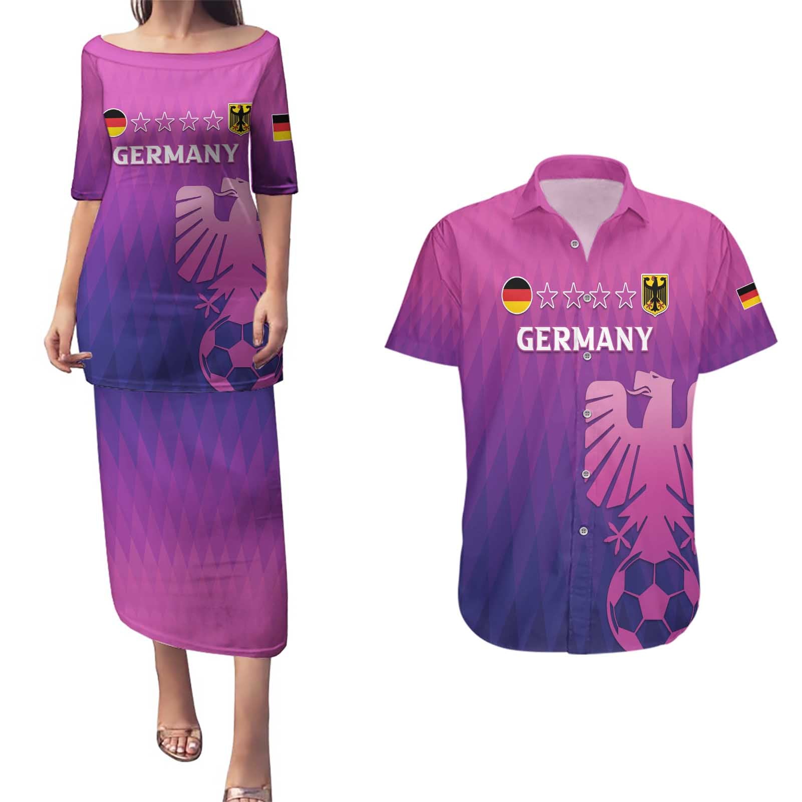 Custom Germany 2024 Football Couples Matching Puletasi and Hawaiian Shirt Go Champions Nationalelf Pink Version LT05 - Wonder Print Shop