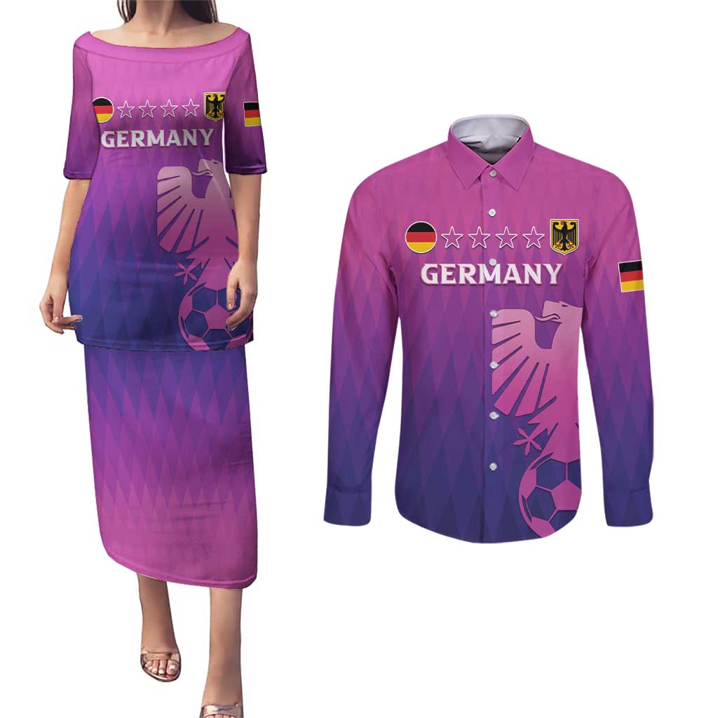 Custom Germany 2024 Football Couples Matching Puletasi and Long Sleeve Button Shirt Go Champions Nationalelf Pink Version LT05 - Wonder Print Shop