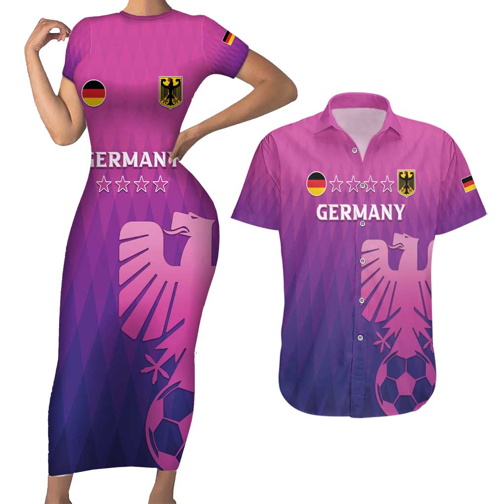 Custom Germany 2024 Football Couples Matching Short Sleeve Bodycon Dress and Hawaiian Shirt Go Champions Nationalelf Pink Version LT05 - Wonder Print Shop