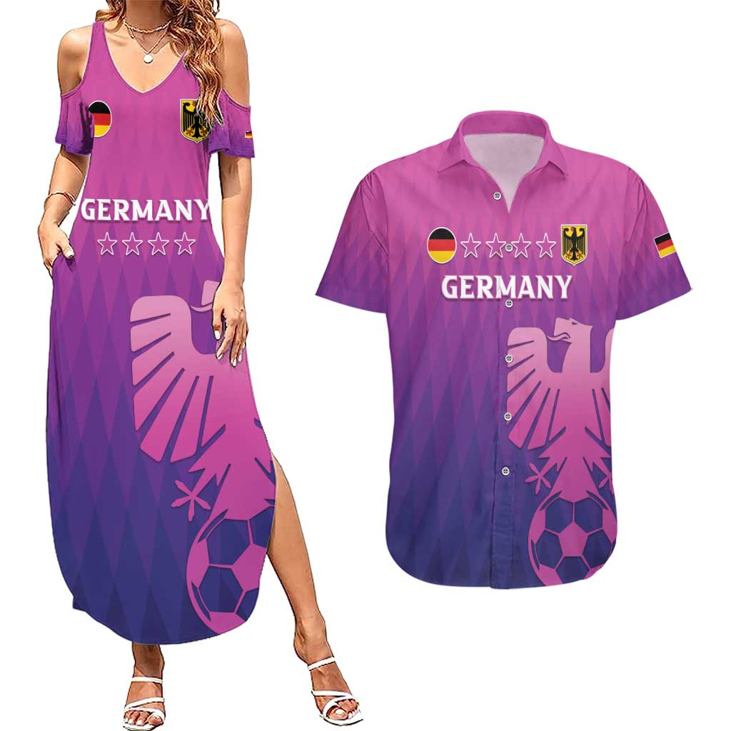 Custom Germany 2024 Football Couples Matching Summer Maxi Dress and Hawaiian Shirt Go Champions Nationalelf Pink Version LT05 - Wonder Print Shop