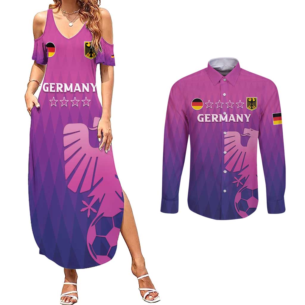 Custom Germany 2024 Football Couples Matching Summer Maxi Dress and Long Sleeve Button Shirt Go Champions Nationalelf Pink Version LT05 - Wonder Print Shop