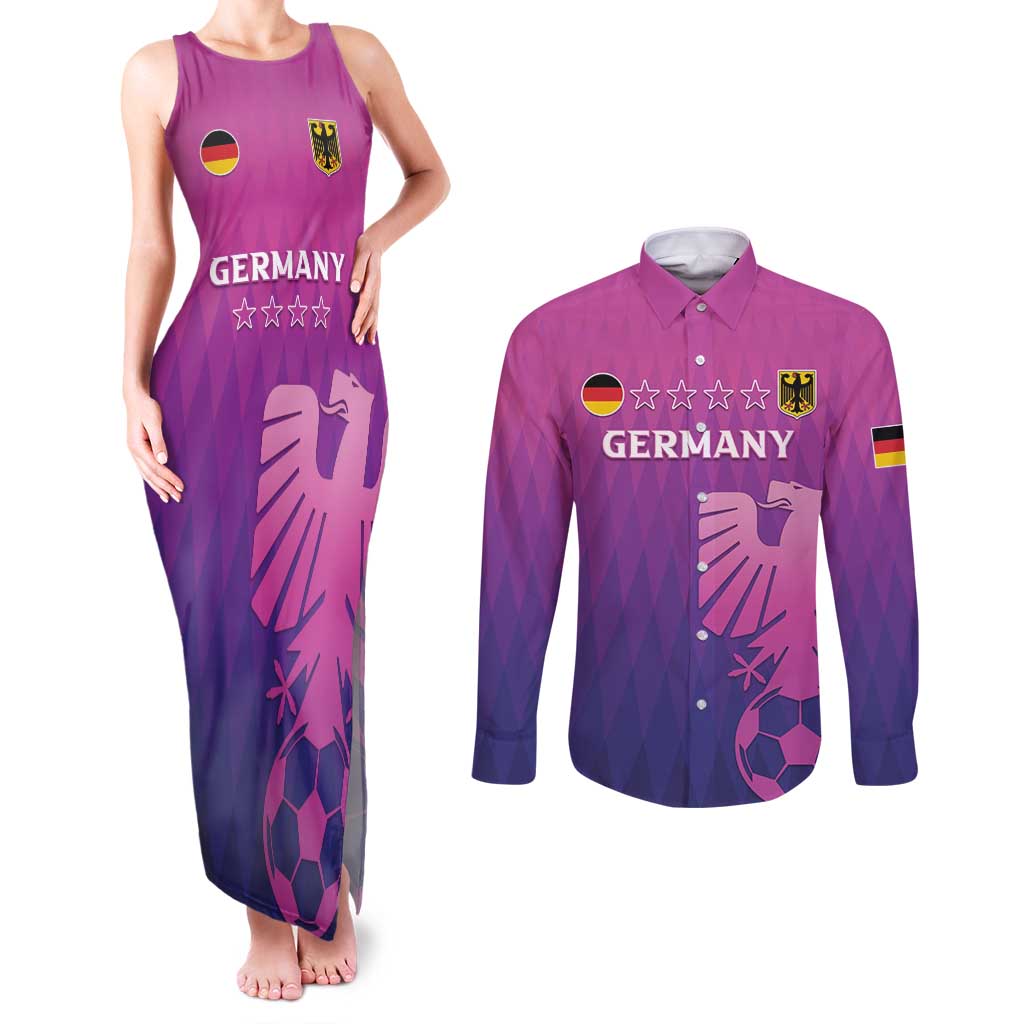 Custom Germany 2024 Football Couples Matching Tank Maxi Dress and Long Sleeve Button Shirt Go Champions Nationalelf Pink Version LT05 - Wonder Print Shop