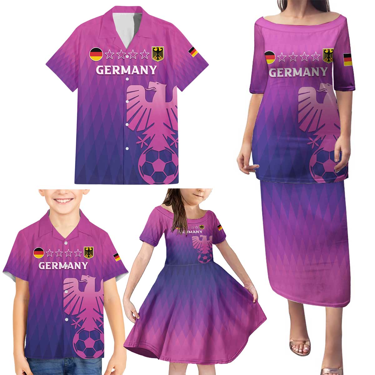 Custom Germany 2024 Football Family Matching Puletasi and Hawaiian Shirt Go Champions Nationalelf Pink Version LT05 - Wonder Print Shop