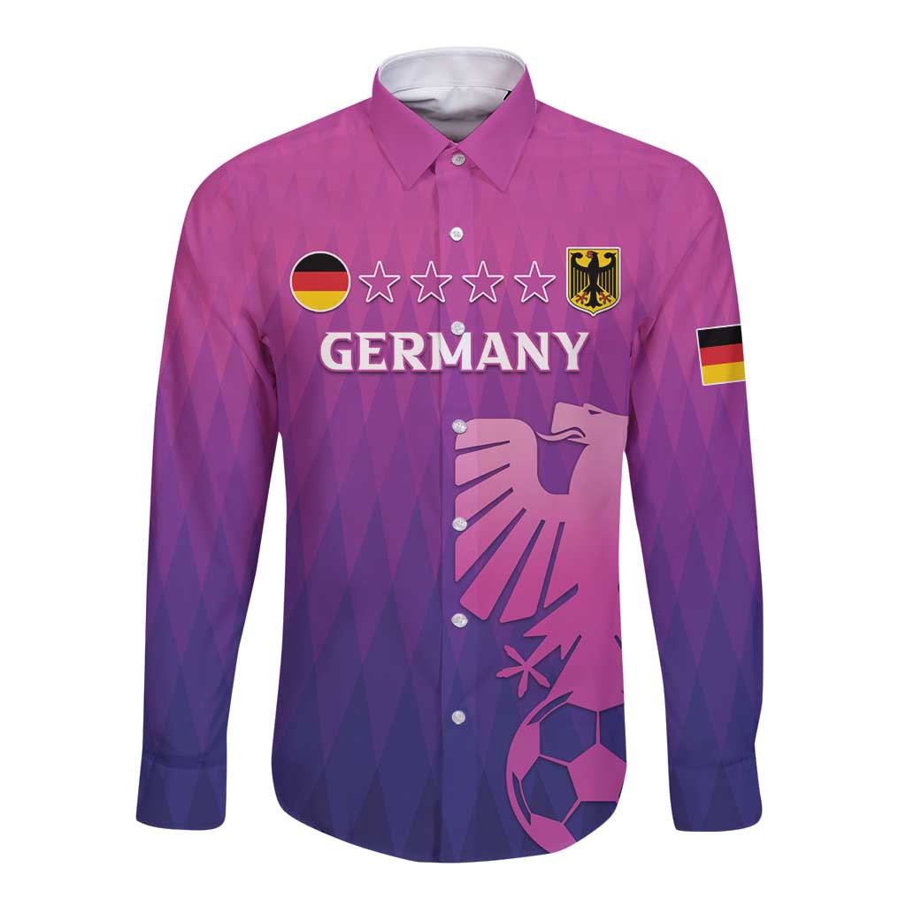 Long sleeve button shirt, pink-purple with Germany graphic and stars on front