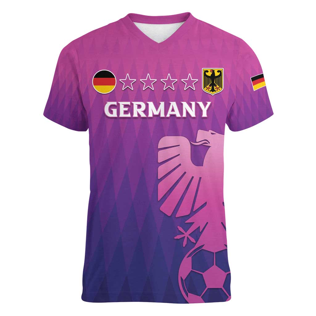 Custom Germany 2024 Football Women V-Neck T-Shirt Go Champions Nationalelf Pink Version