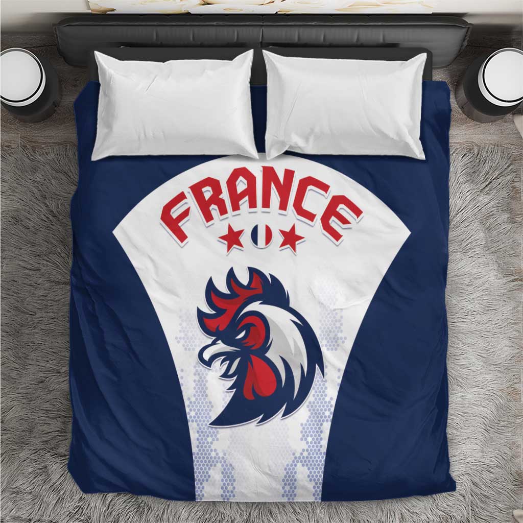 France 2024 football bedding set with blue duvet and white France crest and rooster