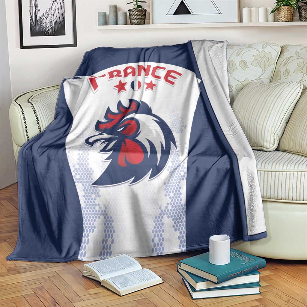 France 2024 football blanket in navy and white with France crest and rooster head