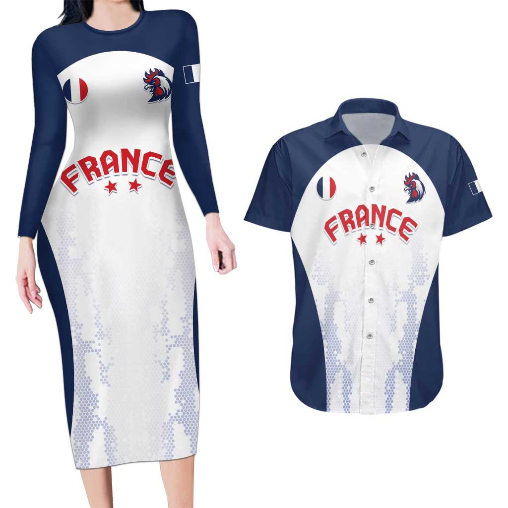 Custom France 2024 Football Couples Matching Long Sleeve Bodycon Dress and Hawaiian Shirt Go Champions Les Bleus LT05 - Wonder Print Shop