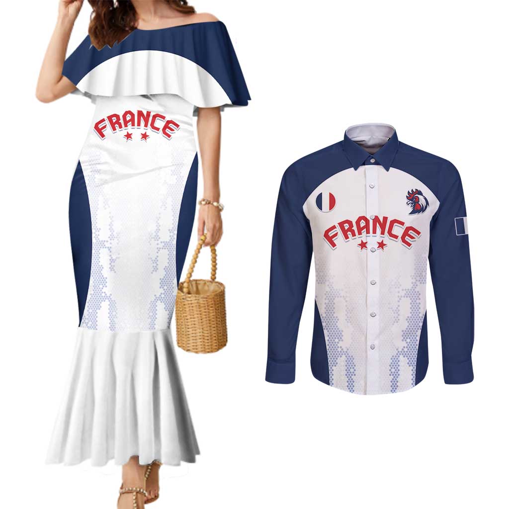 Custom France 2024 Football Couples Matching Mermaid Dress and Long Sleeve Button Shirt Go Champions Les Bleus